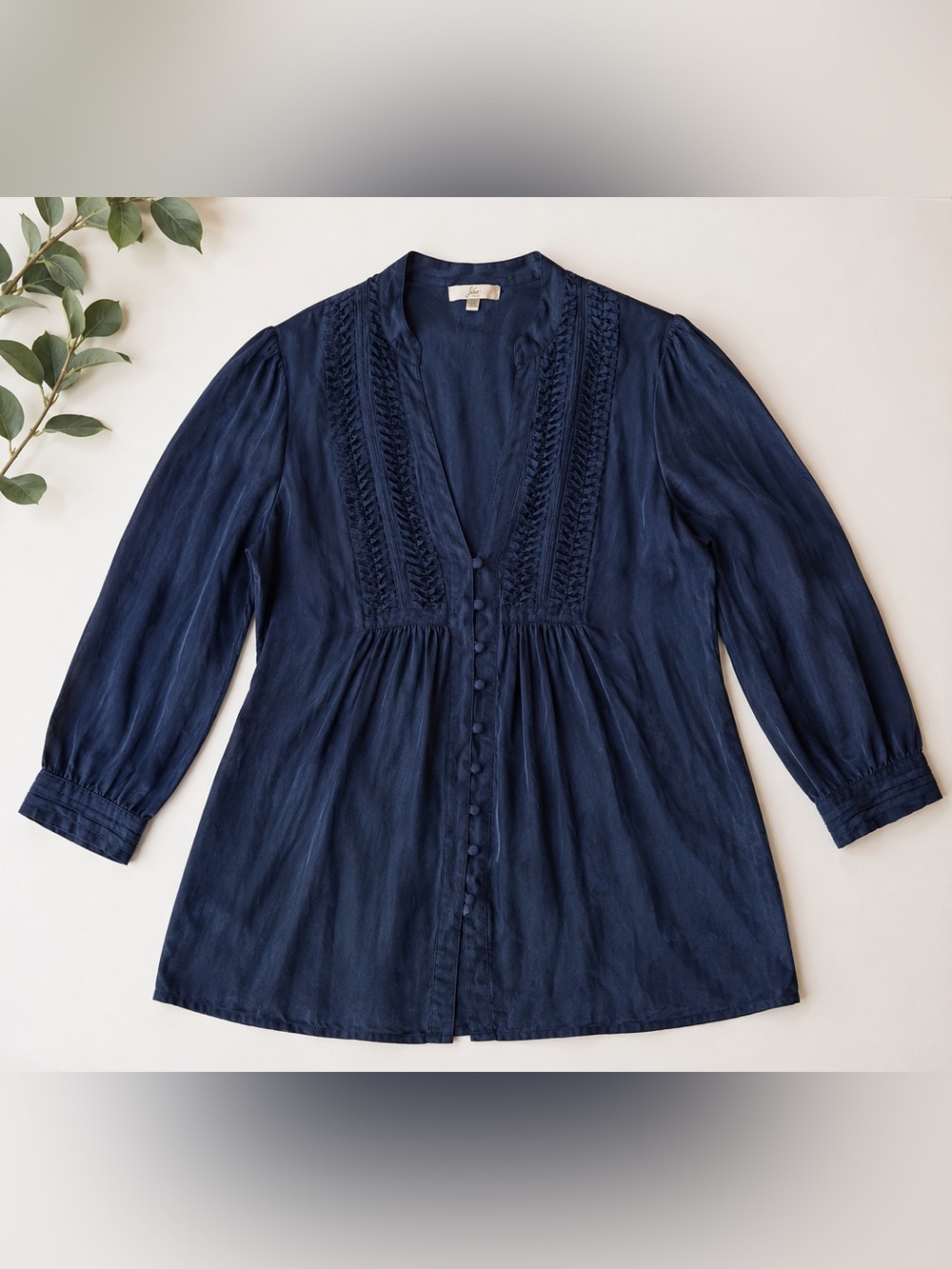 Joie XS Navy 100% Silk Pintuck Ruffle Blouse